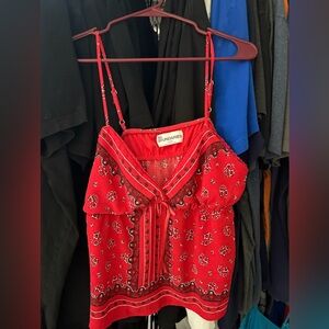 Never worn. No Boundaries Red Paisley Tie-Front Cami